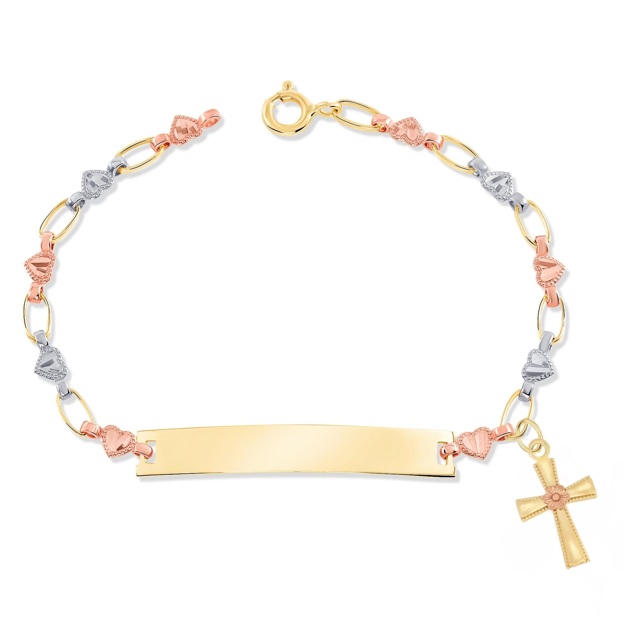 14K Tri-Color Gold Ladies Heart Bracelet | More Than Just Rings